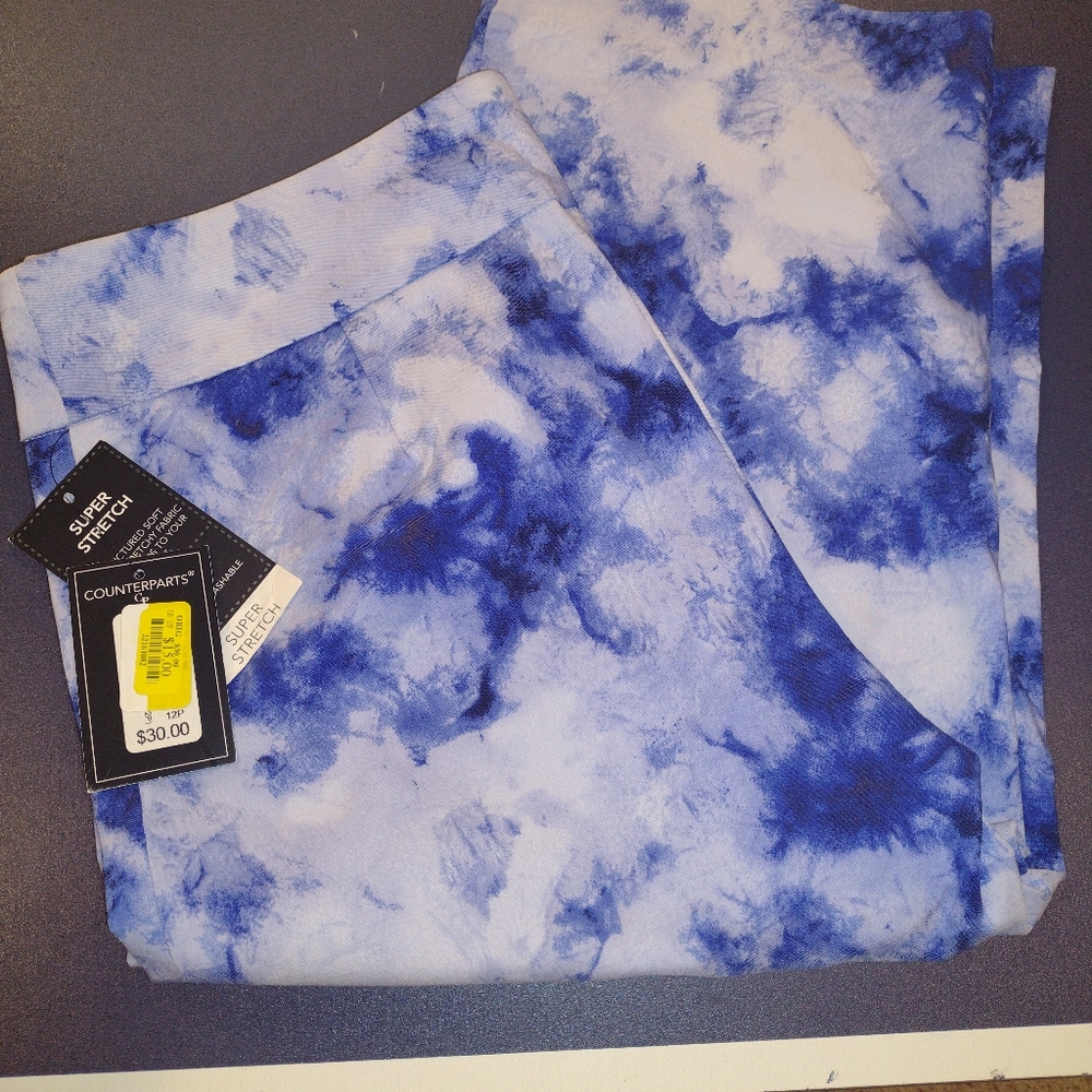 Counterparts Blue & White Tie Dye Capris Super Stretch size 12P NEW